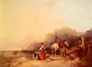 Snr William Shayer : Unloading The Catch Near Benchurch Isle Of Wight